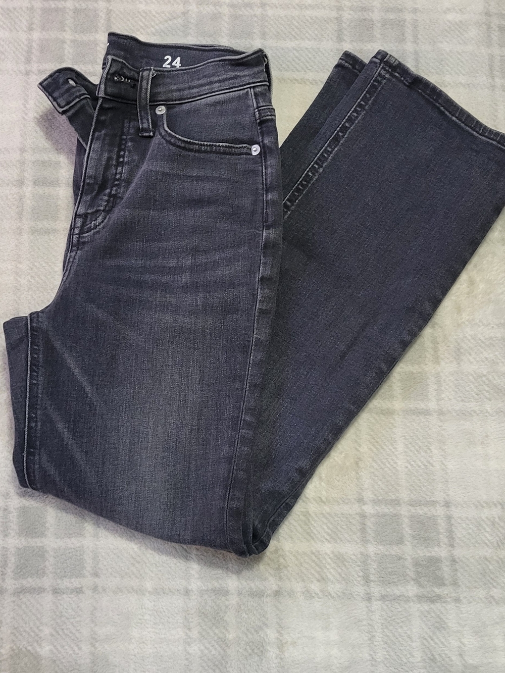J. Crew Black Denim Demi Slim Bootcut Jeans with Silver Button Detail Size 24